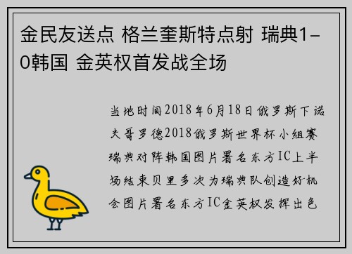金民友送点 格兰奎斯特点射 瑞典1-0韩国 金英权首发战全场